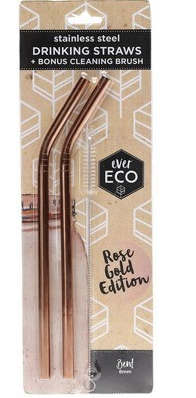 EVER ECO - Rose Gold Stainless Steel Drinking Straws (Bent)