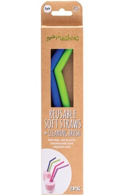 LITTLE MASHIES - 2 Pack Silicone Straw set + Cleaning brush