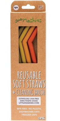 LITTLE MASHIES - 4 Pack Silicone Straw Set + Cleaning Brush | Earth Tones